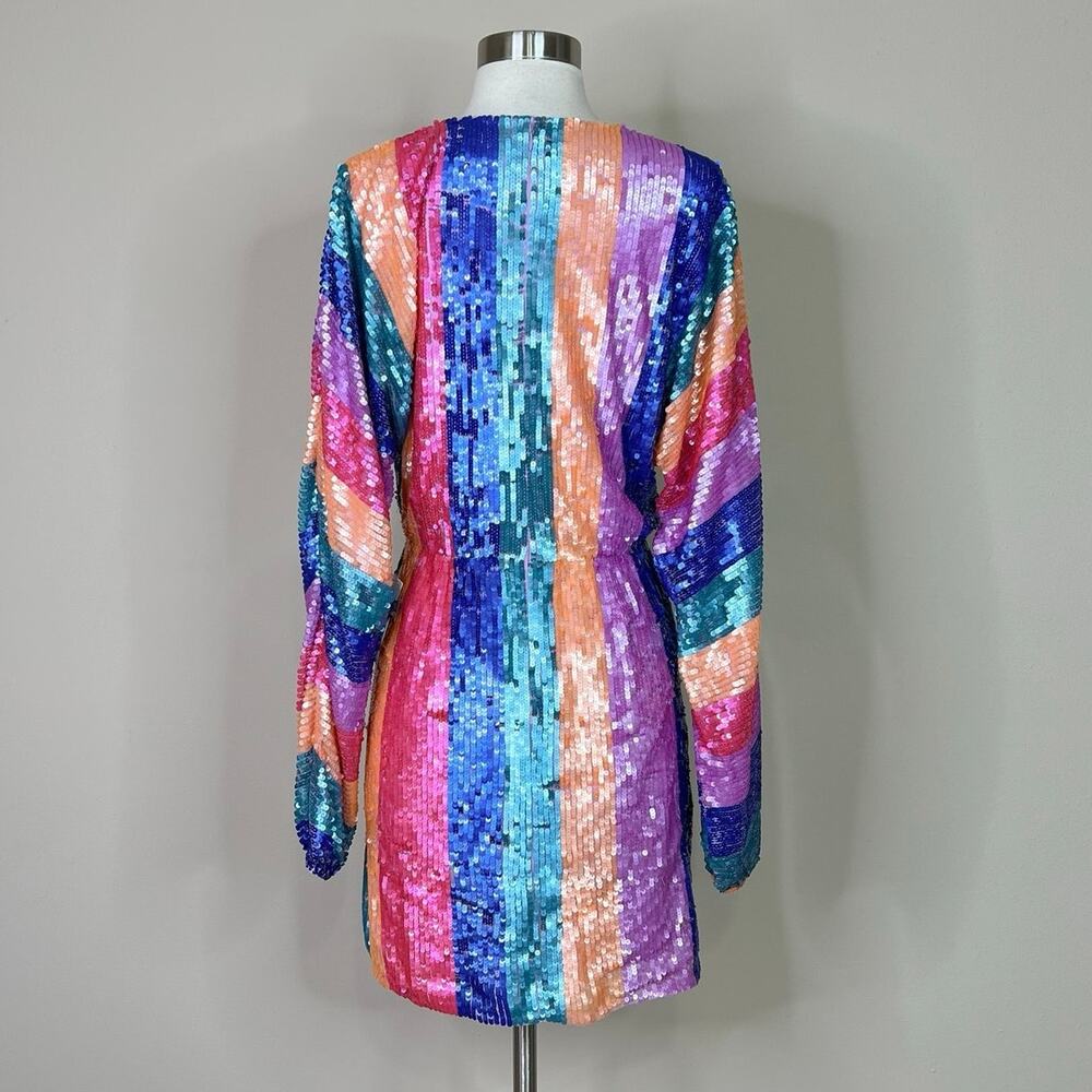 NEW Show Me Your Mumu | Kidman Neon Stripe Sequin Long Sleeve Mini Dress M NWT - Picture 6 of 10